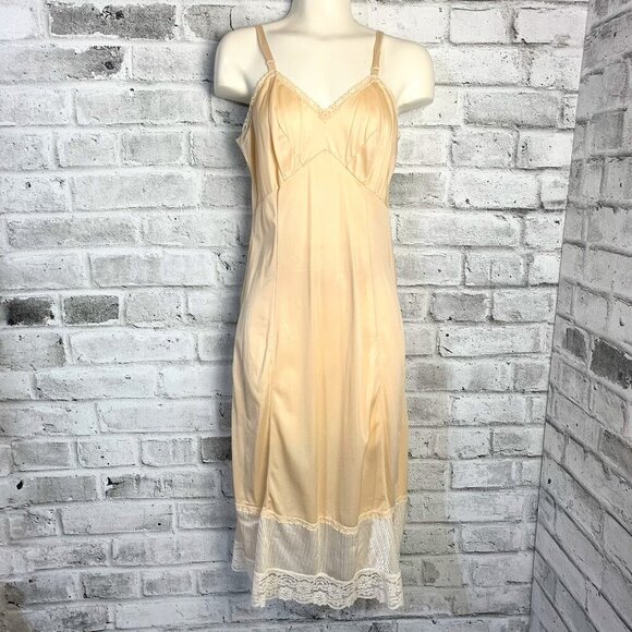 Vintage Babydoll Midi Slip Dress Satin Lace Trim Empire Waist Lingerie Nightgown - Picture 1 of 10